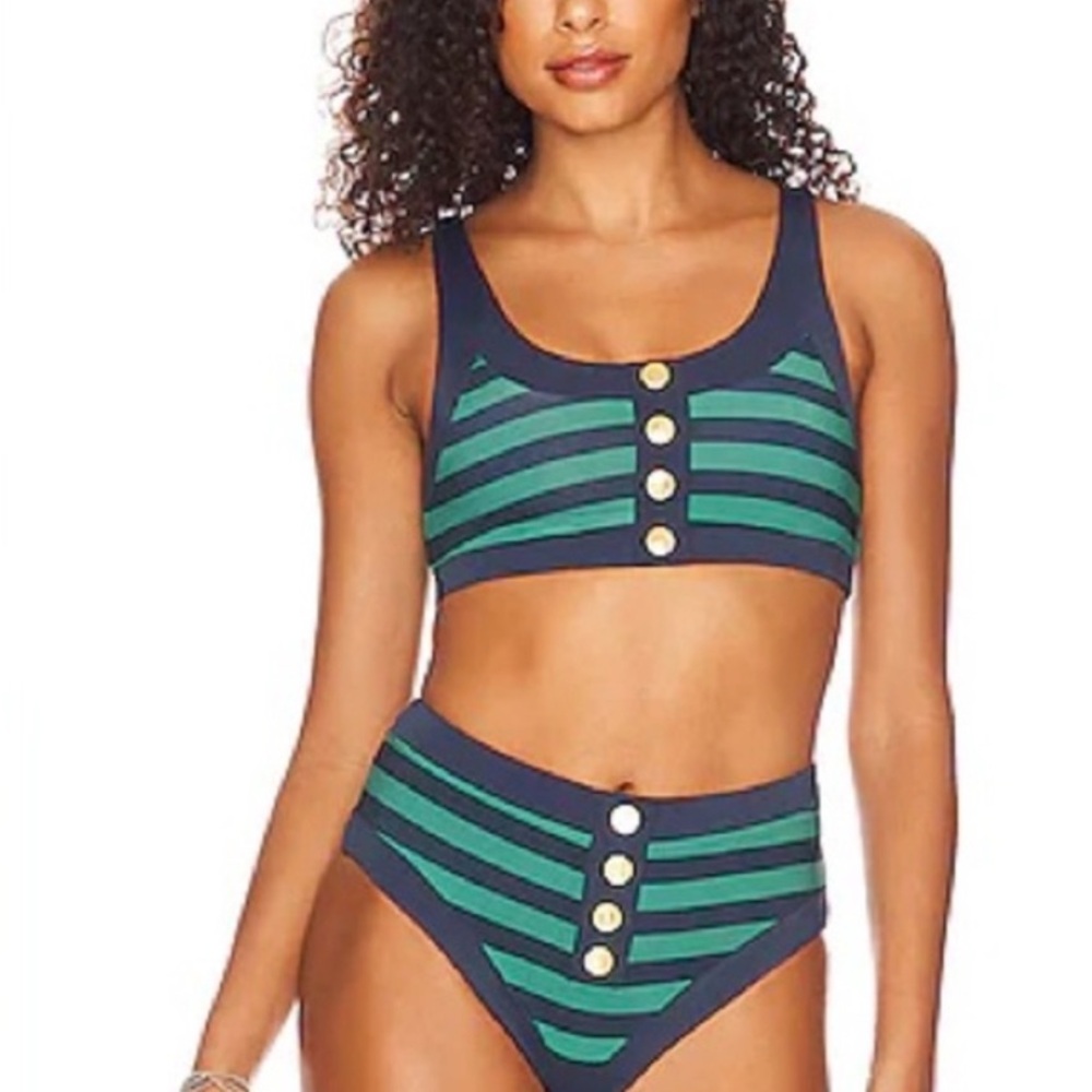 Beach Riot BNWT Navy and Green Striped Set